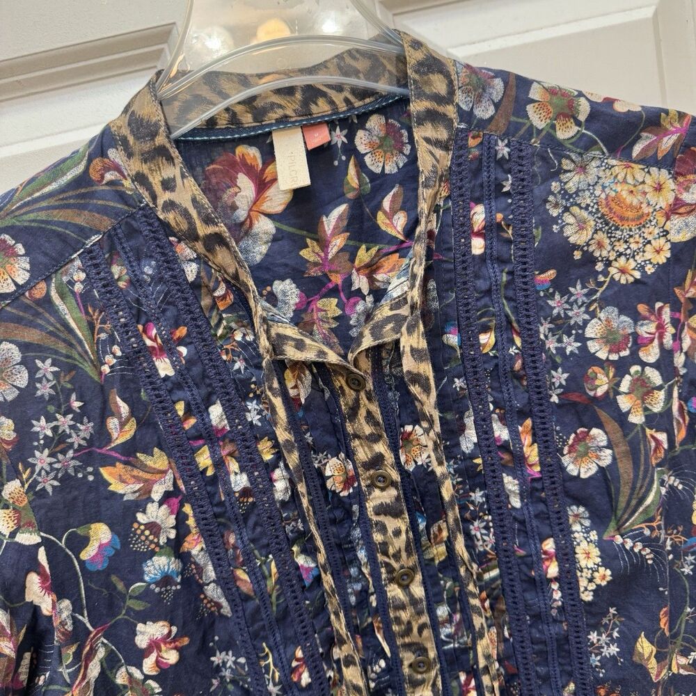 Anthropologie Pilcro Ladder Lace Tunic Blouse Boho Floral Artistic Medium Blue - Picture 2 of 9